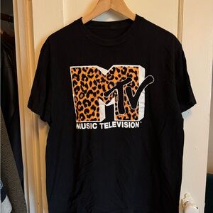 MTV Vintage Black T-Shirt with Leopard Print Logo